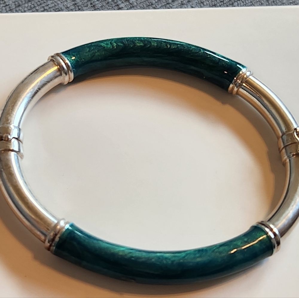 Milor Italy Green Enamel Sterling Silver Bangle Bracelet 925 - Picture 5 of 8